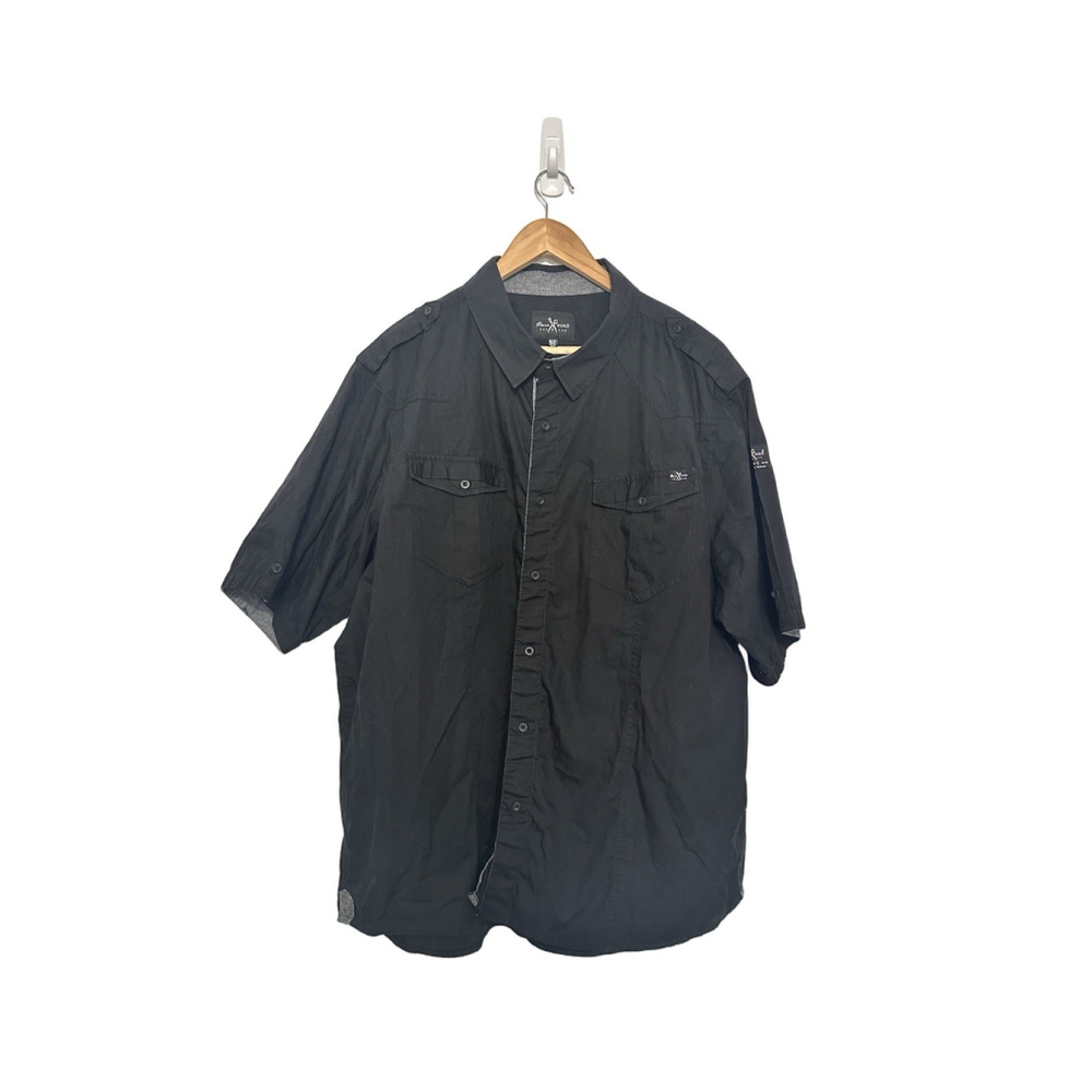 VTG Marc Ecko Cut & Sew Y2k Utility Camp Shirt Men 3X Black Button Grunge Logos